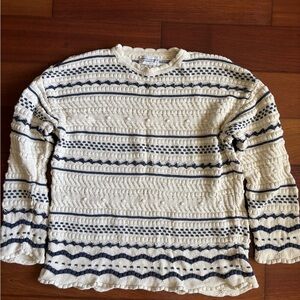 United Colors Of Benetton Cream and Blue Crew Neck Sweater